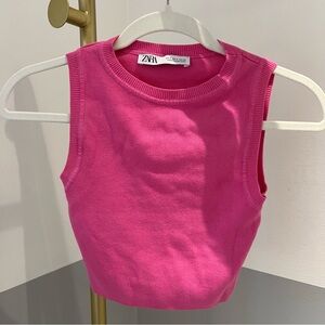 Zara Pink Plain Ribbed Knit Crop Top